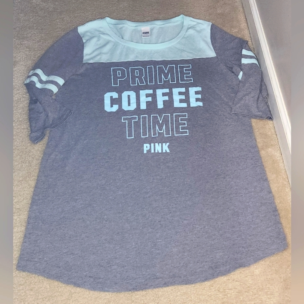 Victoria's secret pink SLEEP SHIRT SIZE LARGE "PRIME COFFE TIME" 😍